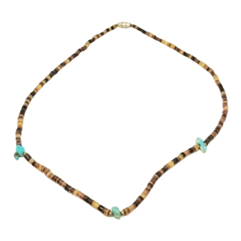 Brown Beaded Necklace with Turquoise Stone Accents. NWOT